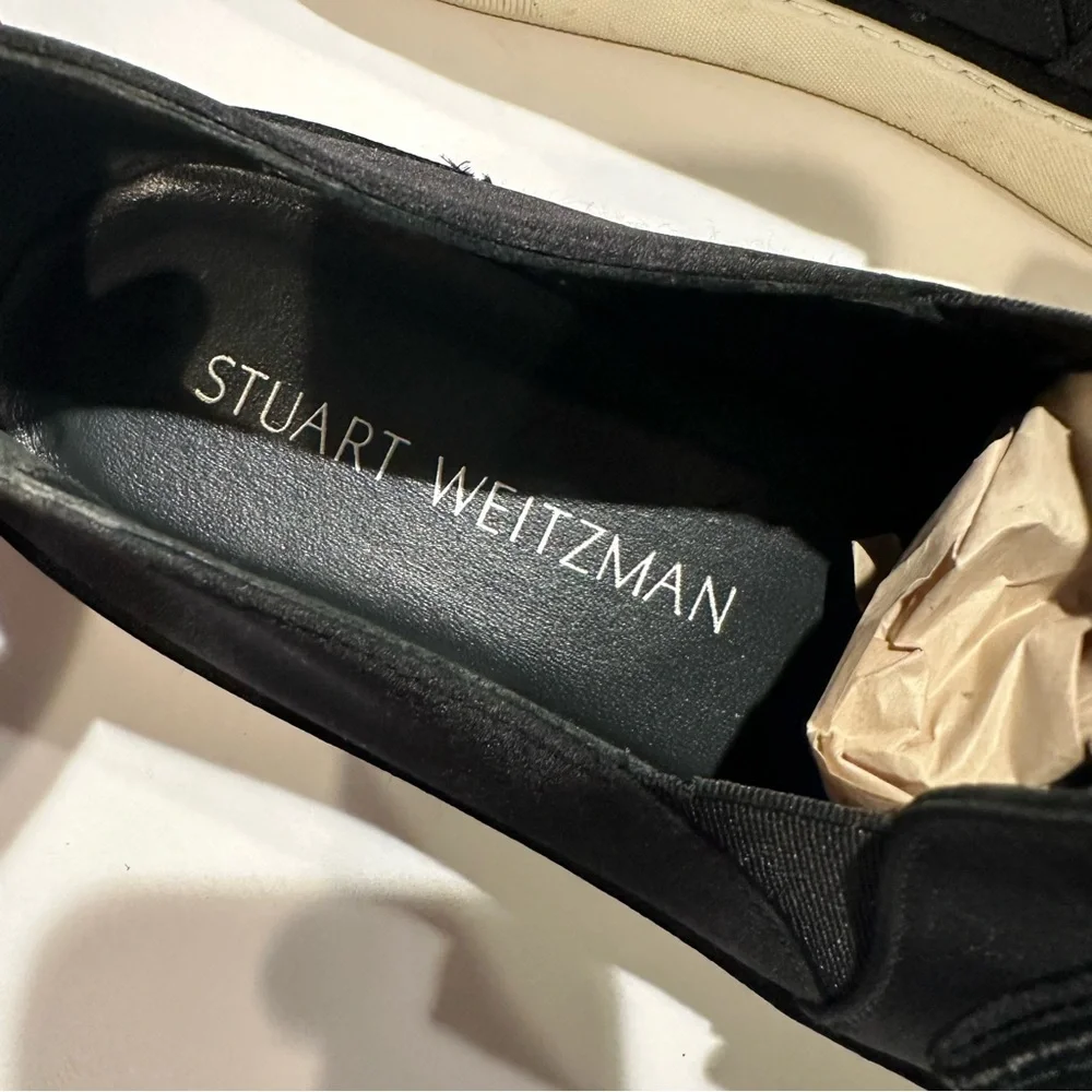 Stuart Weitzman Black Satin Bowgal Bow Slip-on Platform Sneakers Woman's